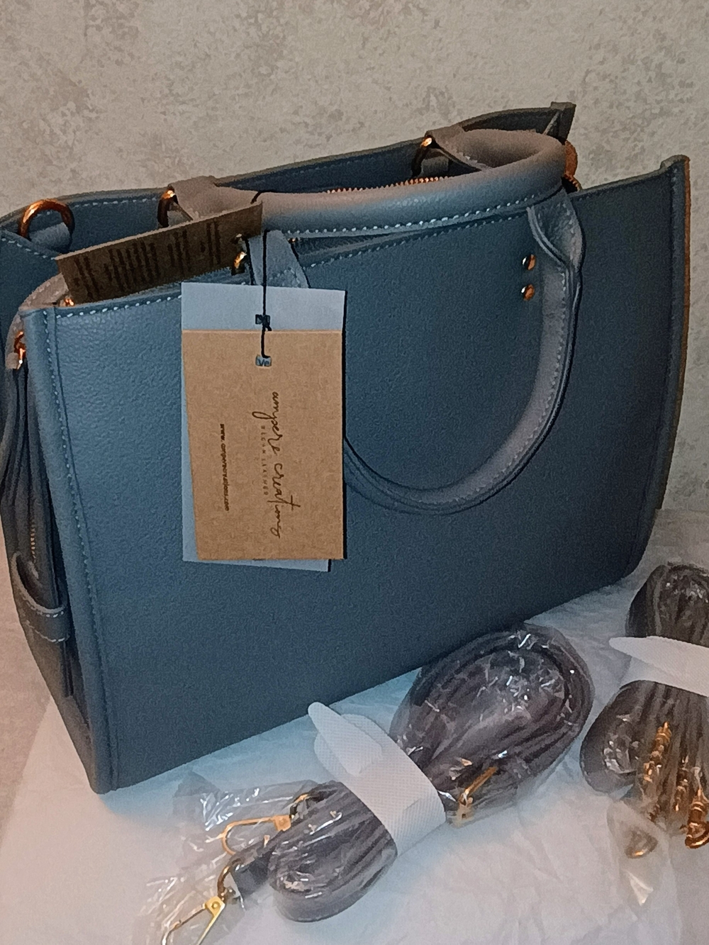 NWT Ampere Creations Structured  Satchel Tote in Slate Gray 🩶 Factory Packing